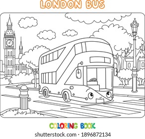 Funny London double decker bus. Coloring book