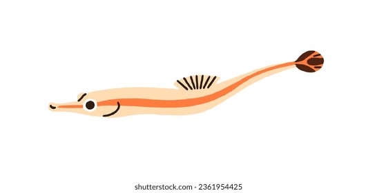 Funny long fish. Cute exotic tropical species. Sea water, marine animal. Underwater ocean fauna. Ornamental elongated creature. Flat vector illustration isolated on white background