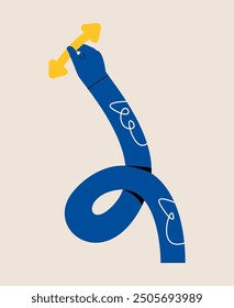 Funny long hand holding a arrow pointing. Colorful vector illustration
