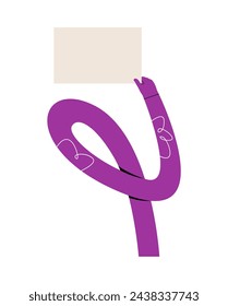 Funny long hand holding a blank placards. Colorful vector illustration