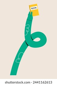Funny long hand holding a book. Colorful vector illustration