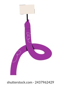 Funny long hand holding a empty placard. Colorful vector illustration