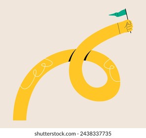 Divertida mano larga sosteniendo una bandera. Colorida ilustración vectorial