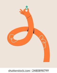 Funny long hand holding a male symbol. Colorful vector illustration