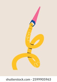Funny long hand holding a hand saw. Colorful vector illustration
