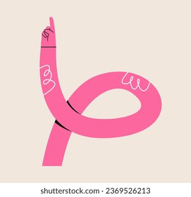 Funny long hand points to empty space. Colorful vector illustration
