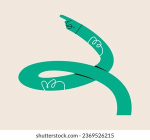 Funny long hand points to empty space. Colorful vector illustration
