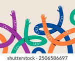 Funny long hands. Waving hand. Colorful vector illustration
