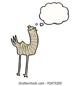 funny long legged bird cartoon with thought bubble