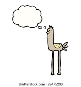 funny long legged bird cartoon with thought bubble