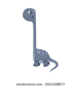 Funny Long Necked Dinosaur as Cute Prehistoric Creature and Comic Jurassic Predator Vector Illustration