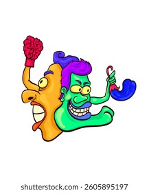 Funny looking double face brain monster