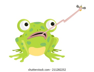 Funny Looking Frog captures an Insect with its long tongue. Vector EPS10.
