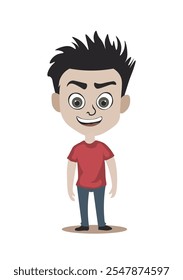 A funny looking guy wearing a red tshirt