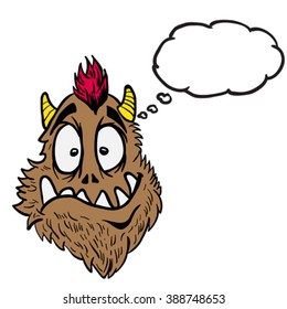 funny looking monster with thought bubble cartoon