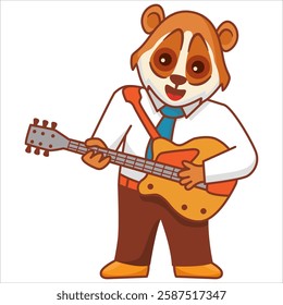 Funny Lori playing guitar.Cute rockstar . Animal Lori bear cartoon characters.Vector illustration. The musician plays the guitar.Musician with guitar.