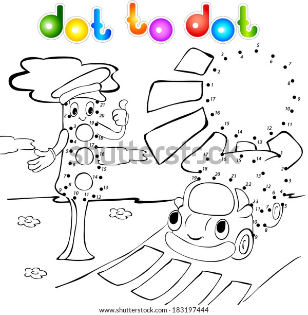 Funny lorry and traffic lights dot to dot. Vector\
illustration for kids