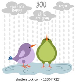 Funny love  card with birds