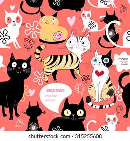 funny love with a cat pattern on a blue background with heart