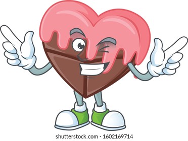Funny love chocolate with pink cartoon character style with Wink eye