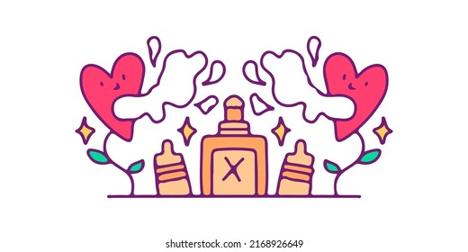Funny love flowers vaping, illustration for t-shirt, sticker, or apparel merchandise. With doodle, retro, and cartoon style.