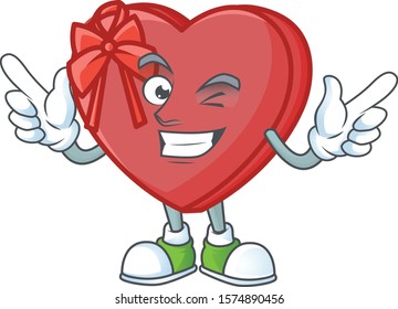 Funny love gift box cartoon character style with Wink eye