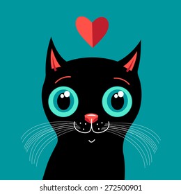 funny love with a kitten on a bright background with heart

