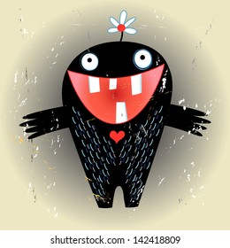 funny love monster on a brown textural background