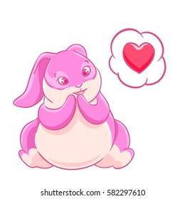 Funny love pink Bunny is surprised hearts. Vector illustration.