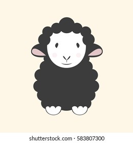 Funny, lovely black sheep on a soft colored background