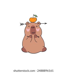 Funny and loving capybara. Trendy vector illustration.