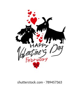 Funny loving little doggies. Template for Valentine's Day. Symbol on the Chinese calendar.
