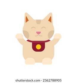 Funny lucky cat icon flat vector. Japan fortune. Cute animal isolated