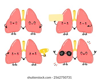 Funny Lungs characters bundle set. Vector hand drawn doodle style cartoon character illustration icon design. Cute Lungs mascot character collection