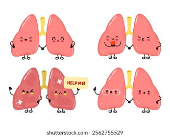 Funny Lungs characters bundle set. Vector hand drawn doodle style cartoon character illustration icon design. Cute Lungs mascot character collection