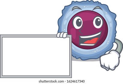 Funny lymphocyte cell cartoon character design style with board