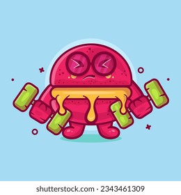 funny macaron bakery character mascot doing bodybuilding using dumbbell isolated cartoon in flat style design