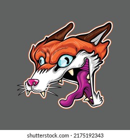 funny mad fox vector illustration, funny sticker fox head