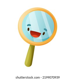 Funny Magnifying Glass as School Item with Smiling Face as Cartoon Education Supply Vector Illustration