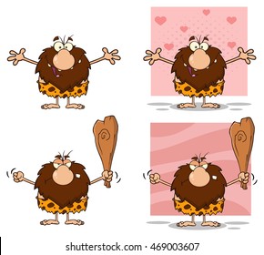 Funny Male Caveman Cartoon Mascot Character 10. Vector Collection Set