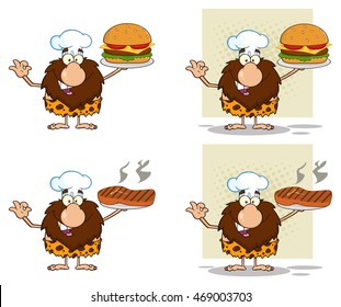 Funny Male Caveman Cartoon Mascot Character 9. Vector Collection Set