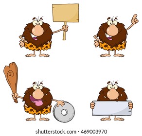 Funny Male Caveman Cartoon Mascot Character 8. Vector Collection Set