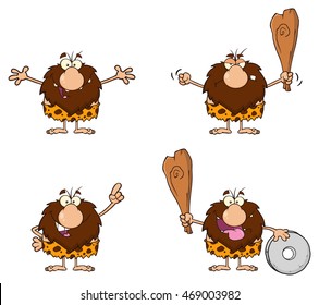 Funny Male Caveman Cartoon Mascot Character 6. Vector Collection Set