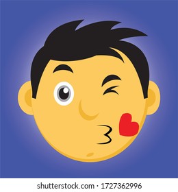 Funny male emoji character with kiss expression for someone