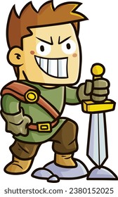 Funny male knight with sword smiling cartoon illustration