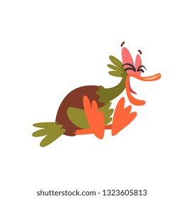 Funny Male Mallard Duck Sitting and Laughing, Comical Bird Cartoon Character Vector Illustration