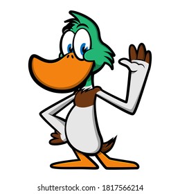 Funny Male Mallard Ducks greeting with friendly posture best for kid illustration book Cartoon Vector