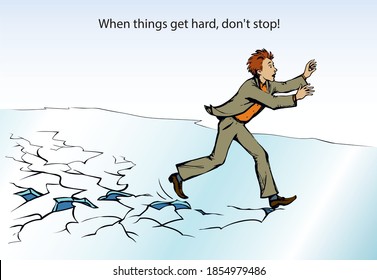 Funny male upset office worker quick go tough flying quit runaway melt white cold water crash aim goal win over. Human jump hole panic shock sign sketch fun comic vector graphic poster text art style