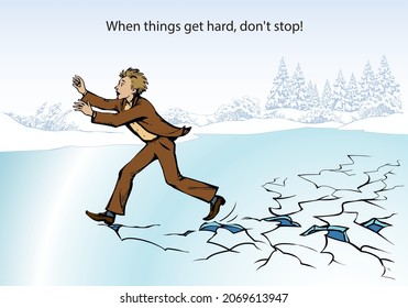Funny male upset office worker quick go tough flying quit runaway melt white cold water crash aim goal win over. Human jump hole panic shock sign sketch fun comic vector graphic poster text art style