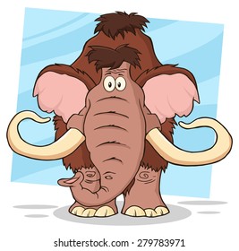 Funny Mammoth Cartoon Character.Vector Illustration Isolated On White